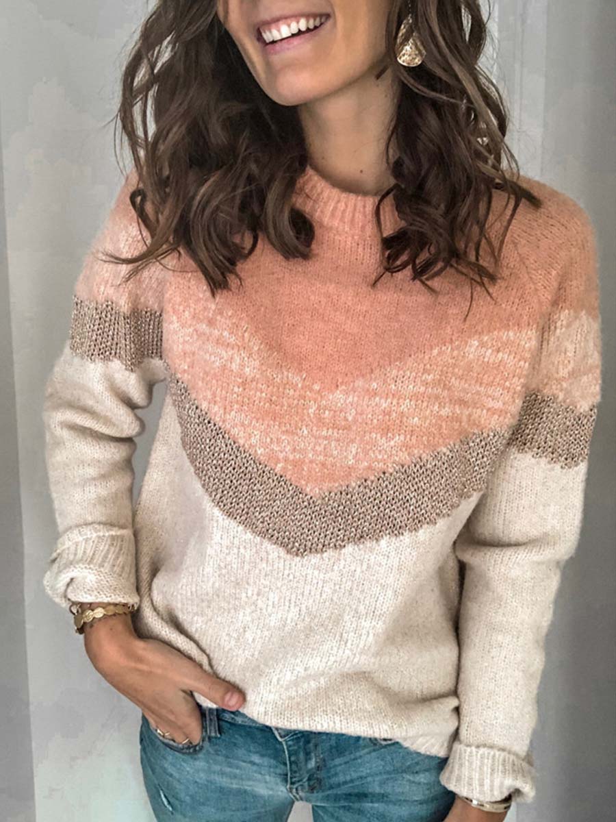 Bellevoga Casual Multicolor Stitching Sweater