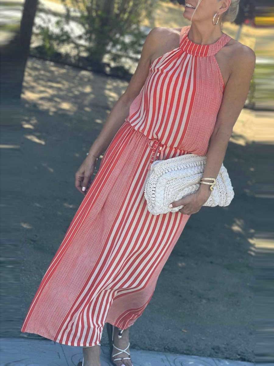 Bellevoga Sleeveless Round Neck Striped Dress