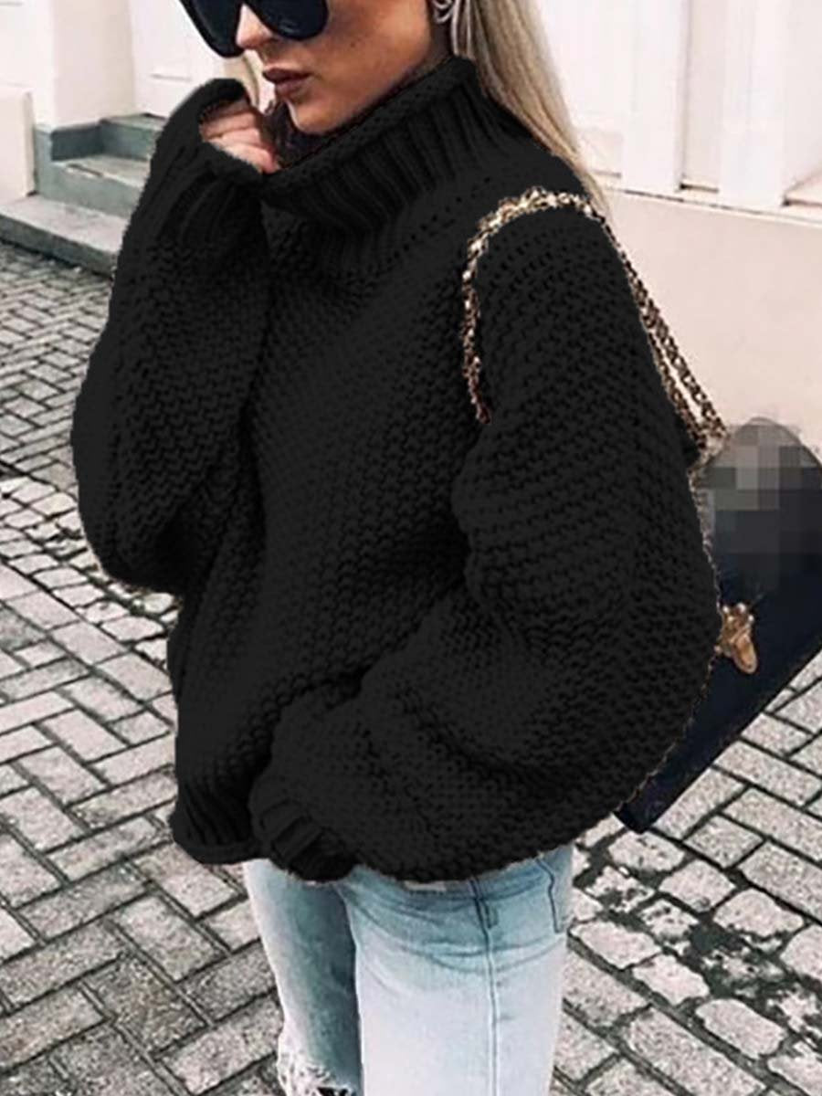 Bellevoga Turtleneck Bat Sleeve Warm Sweater