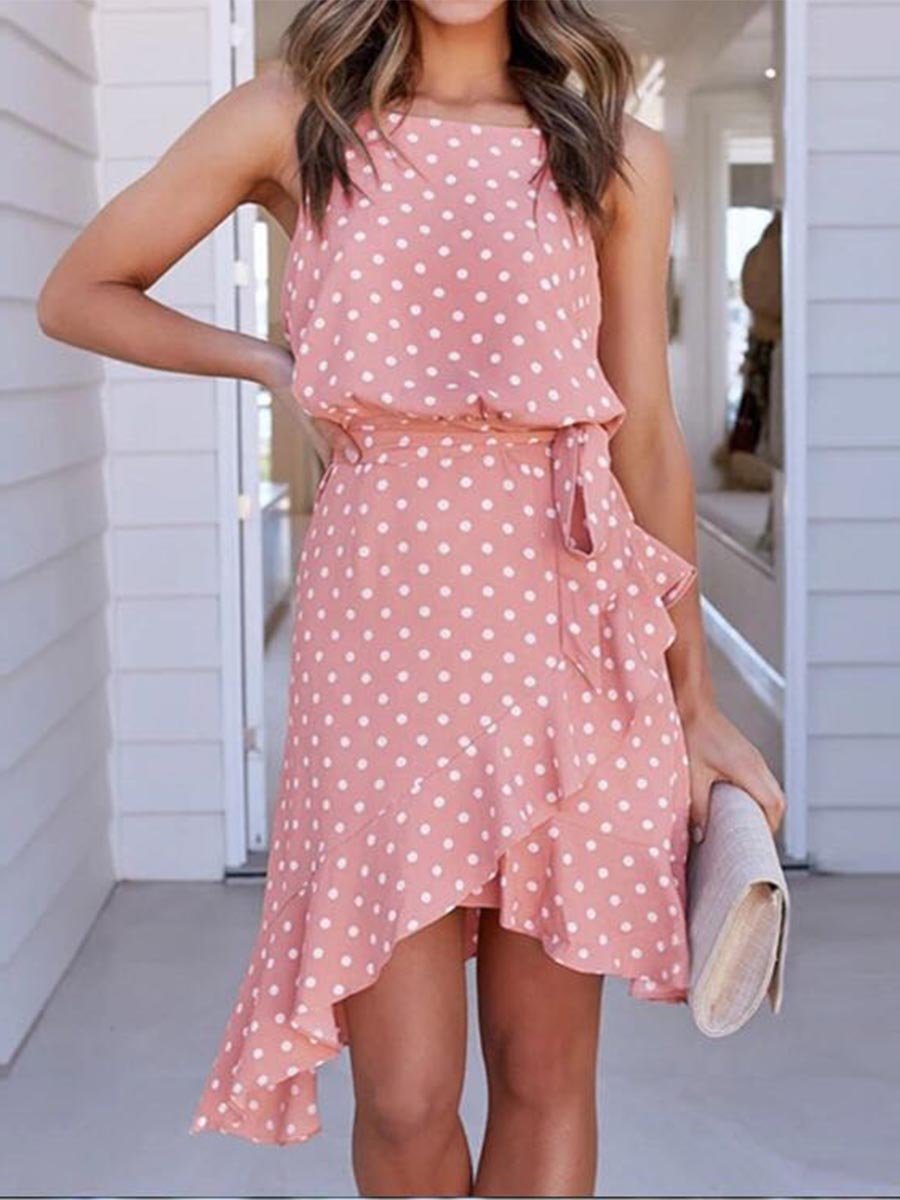 Bellevoga Sling Polka Dot Irregular Dress