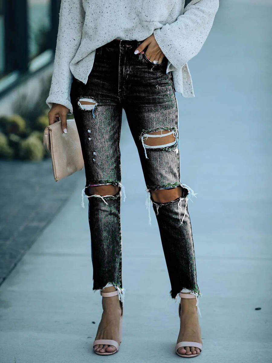 Bellevoga Denim Zerrissene Ripped Jeans