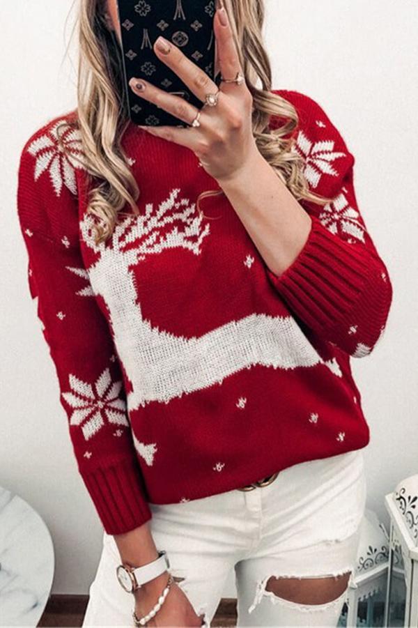 Bellevoga Christmas Themed Knitted Long-sleeved Sweater