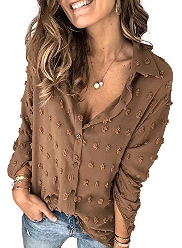 Bellevoga Astylish Women Pompom Button Down Shirt Casual Blouse Top