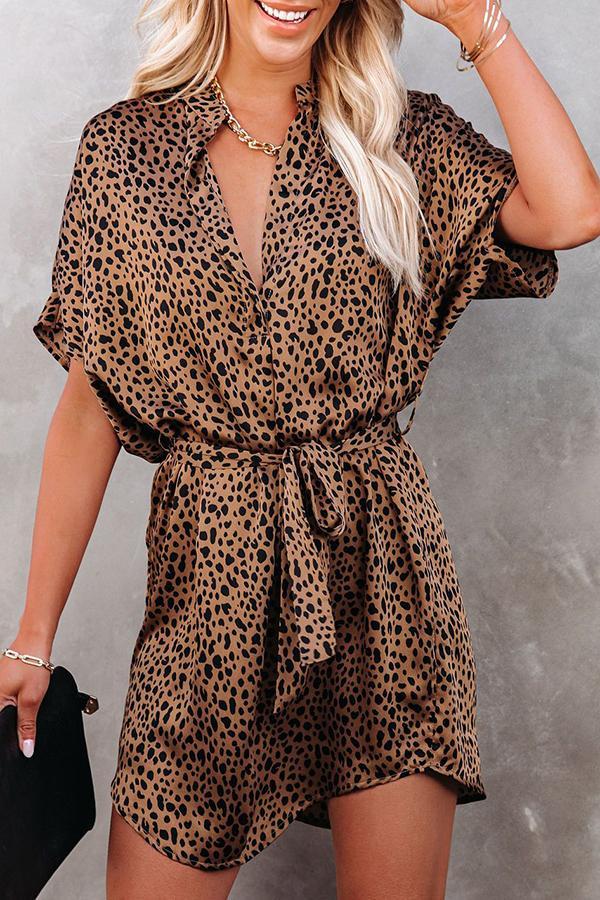 Bellevoga Leopard Satin Tie Dress