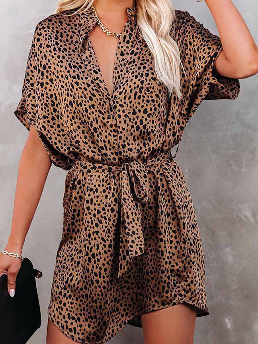 Bellevoga Leopard Satin Tie Dress