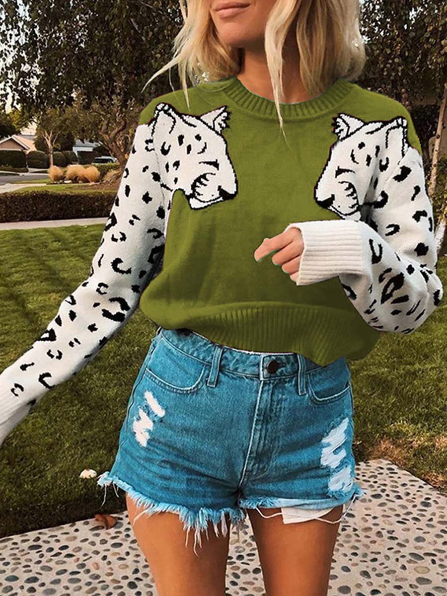 Bellevoga Snow Leopard Knit Sweater