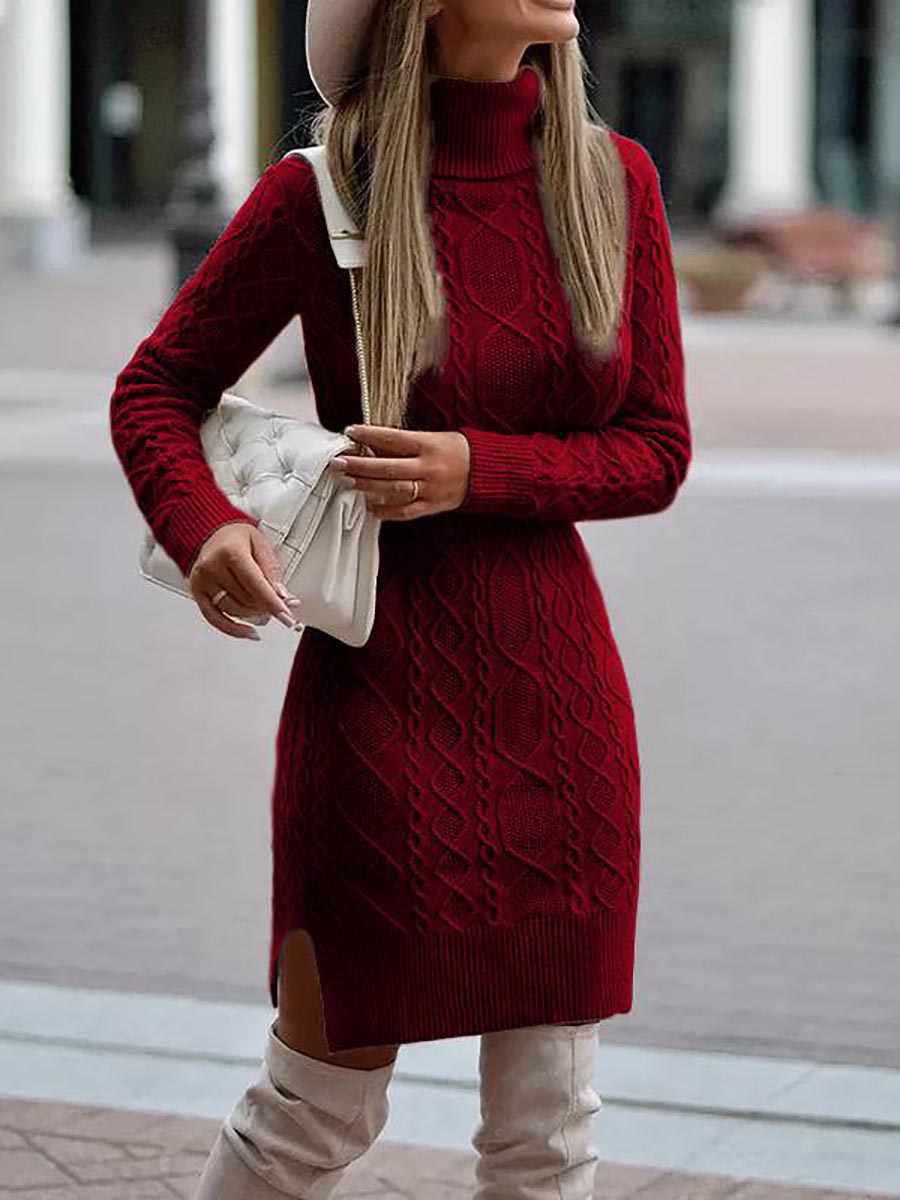 Bellevoga Solid Color Slim Long Sleeve Turtleneck Sweater