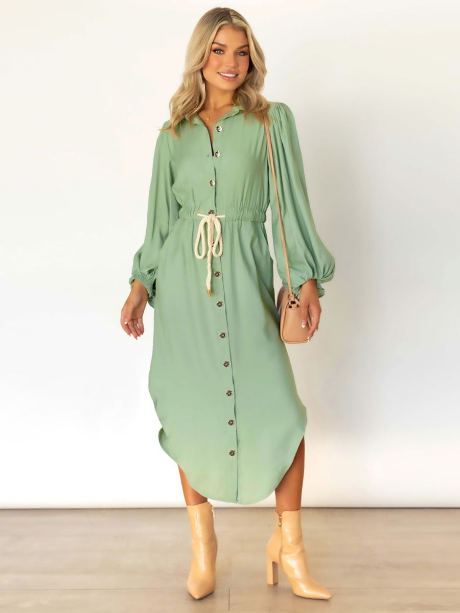 Bellevoga Long-Sleeved Waist-Skimming Dresses