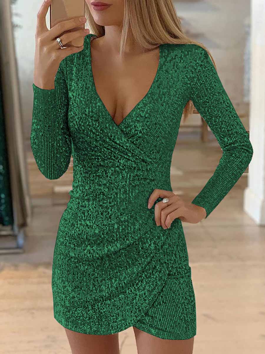 Bellevoga V-Neck Irregular Sequin Party Dress(9 colors)