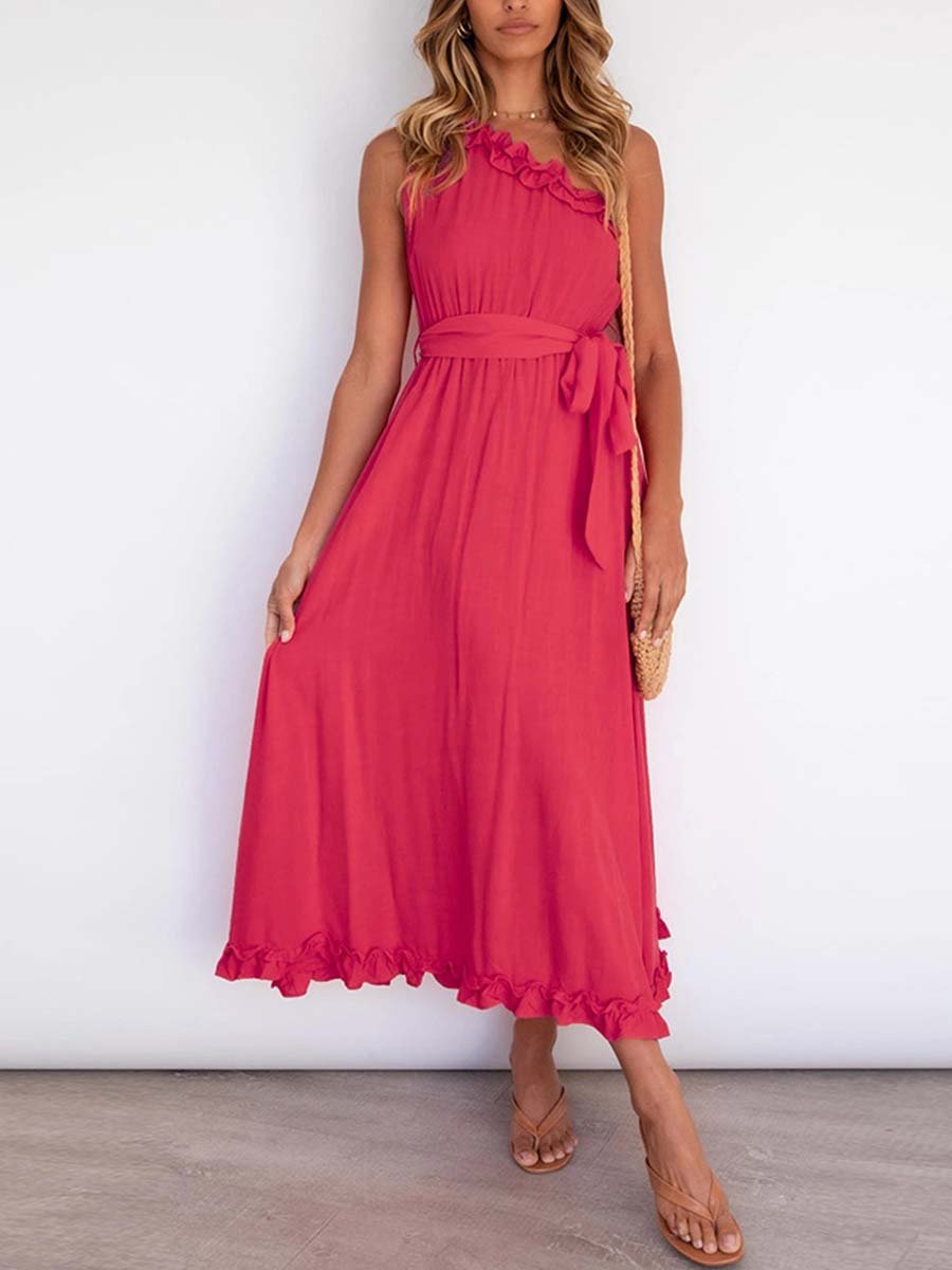 Bellevoga Ruffle One-Shoulder Dress