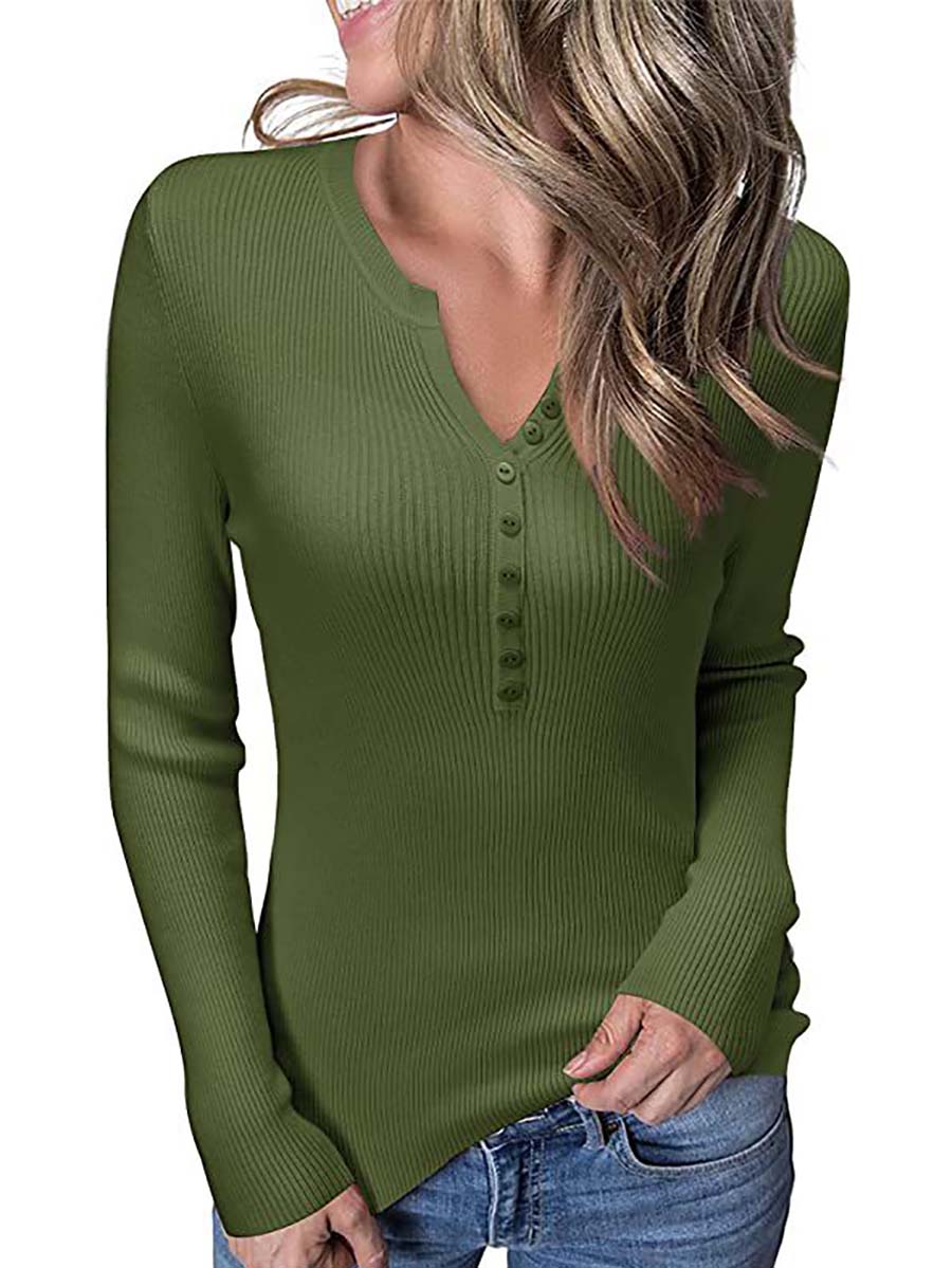 Bellevoga Button Slim Sexy Long-Sleeved T-Shirt(6 colors)