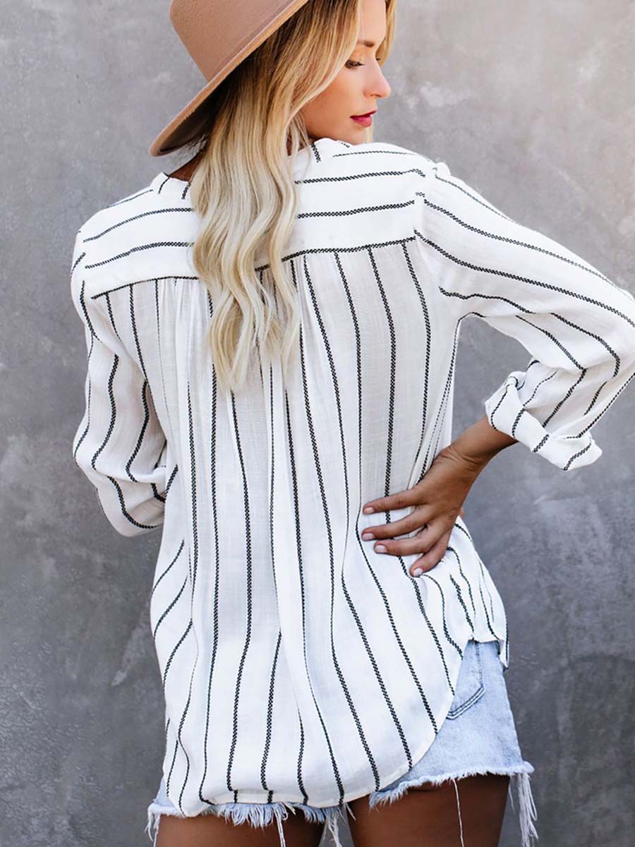 Bellevoga Loose Fashion Striped Long Sleeve Shirt(9 colors)