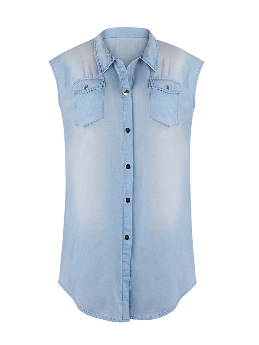 Bellevoga Sleeveless Buttoned Shirt Denim Dress