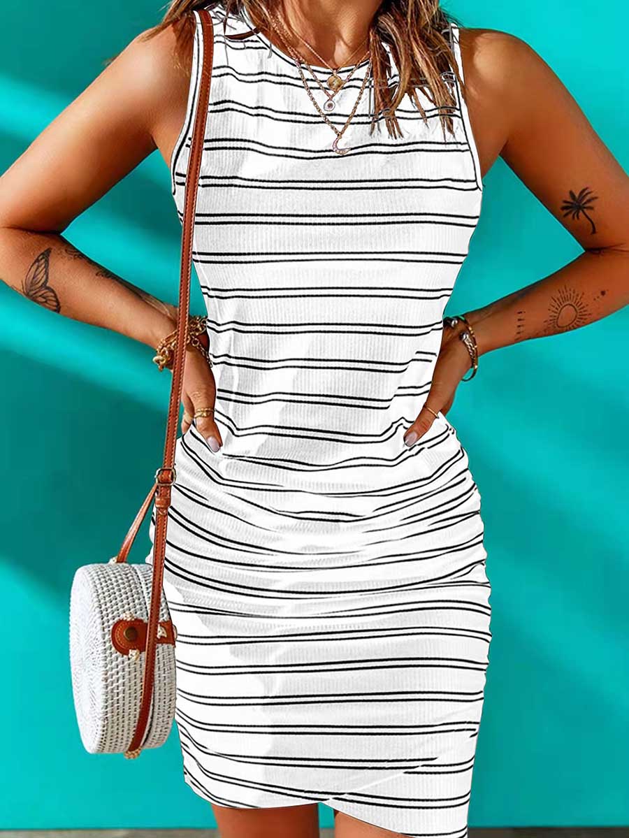 Bellevoga Striped Round Neck Dress(8 Colors)