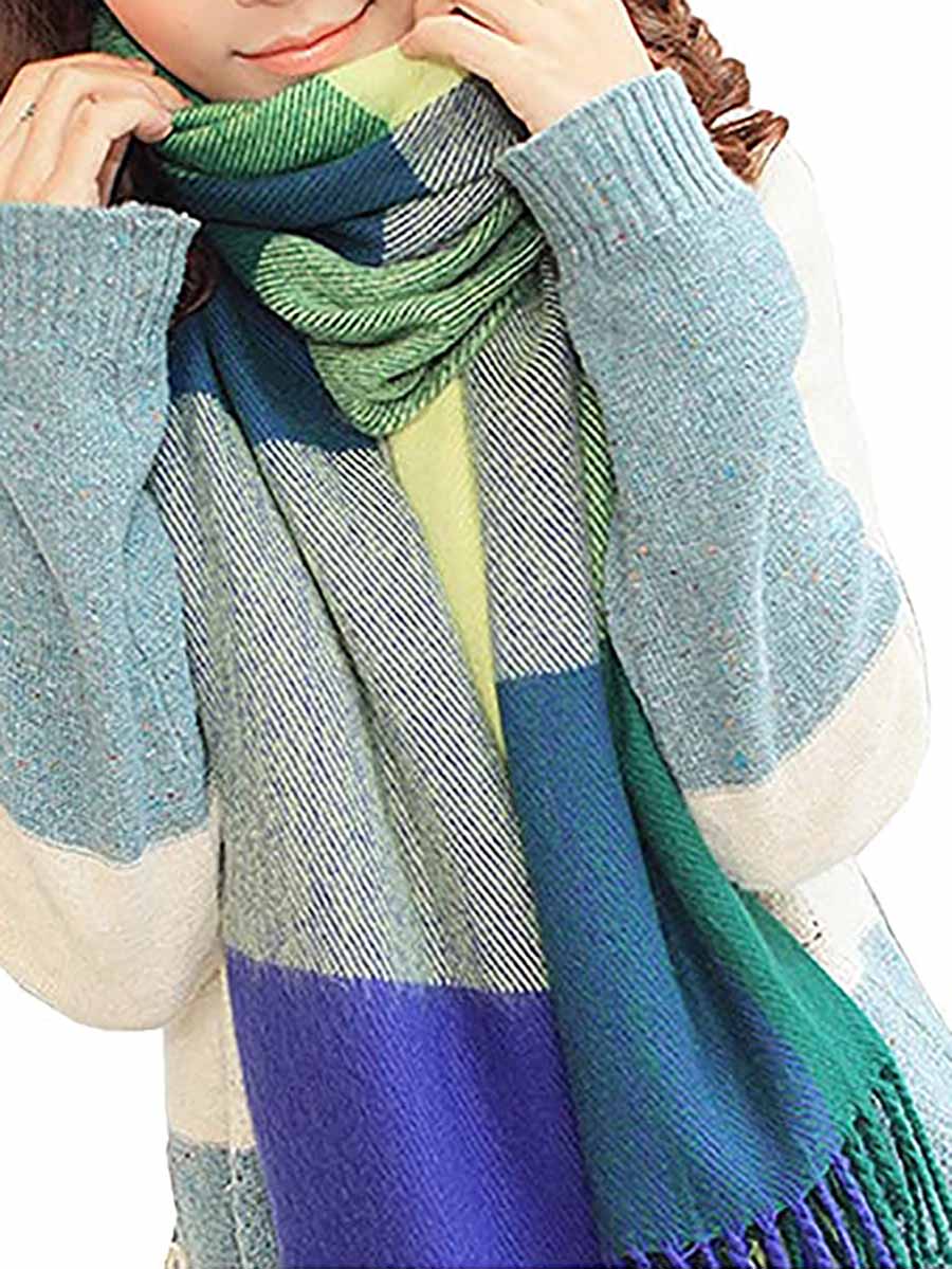 Bellevoga Warm Plaid Tassel Scarf