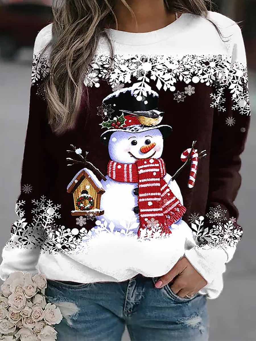 Bellevoga Christmas snowman print loose sweater(8 colors)