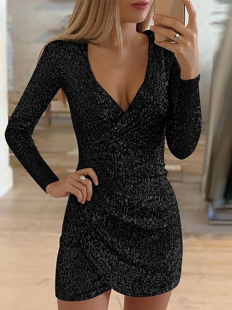 Bellevoga V-Neck Irregular Sequin Party Dress(9 colors)