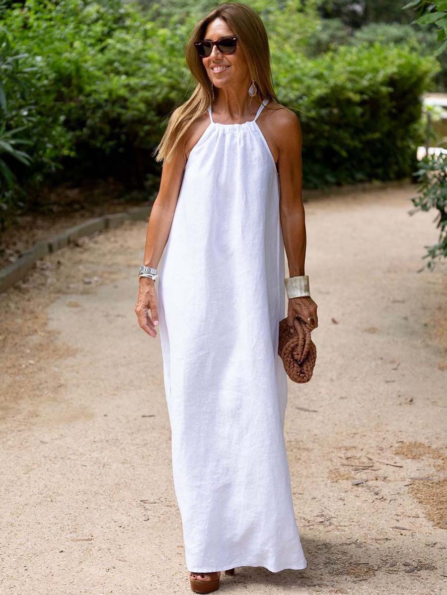 Bellevoga Hanging Neck Slit Casual Vacation Dress