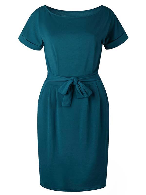 Bellevoga O Neck Midi Dress With Belt (4 colors)