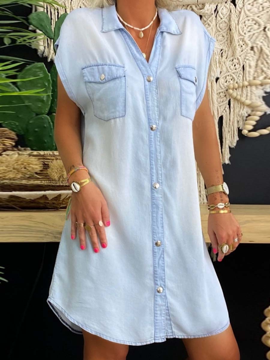 Bellevoga Sleeveless Buttoned Shirt Denim Dress