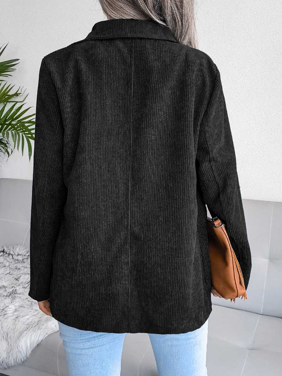 Bellevoga Solid Color Corduroy Fashion Double-Breasted Jacket