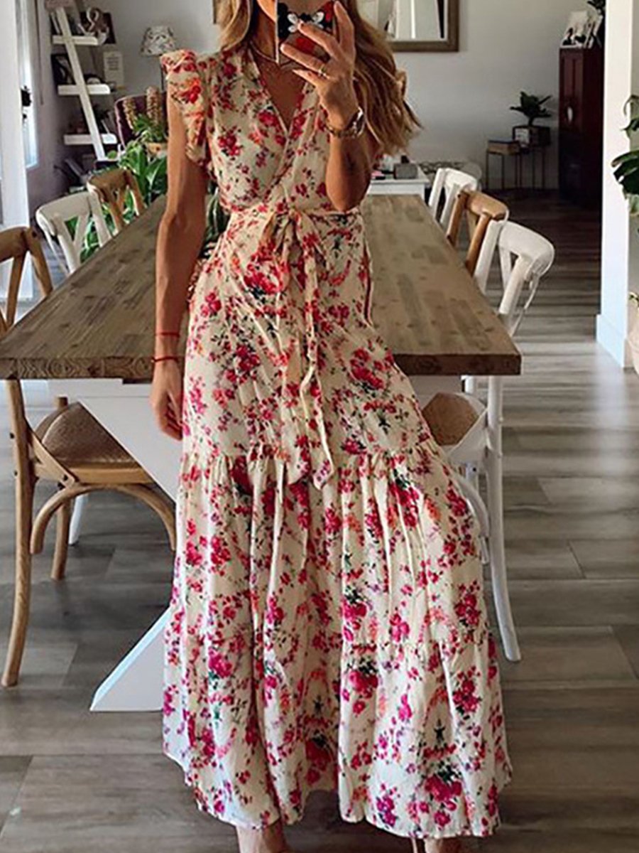 Bellevoga Floral Lotus Sleeve Dress