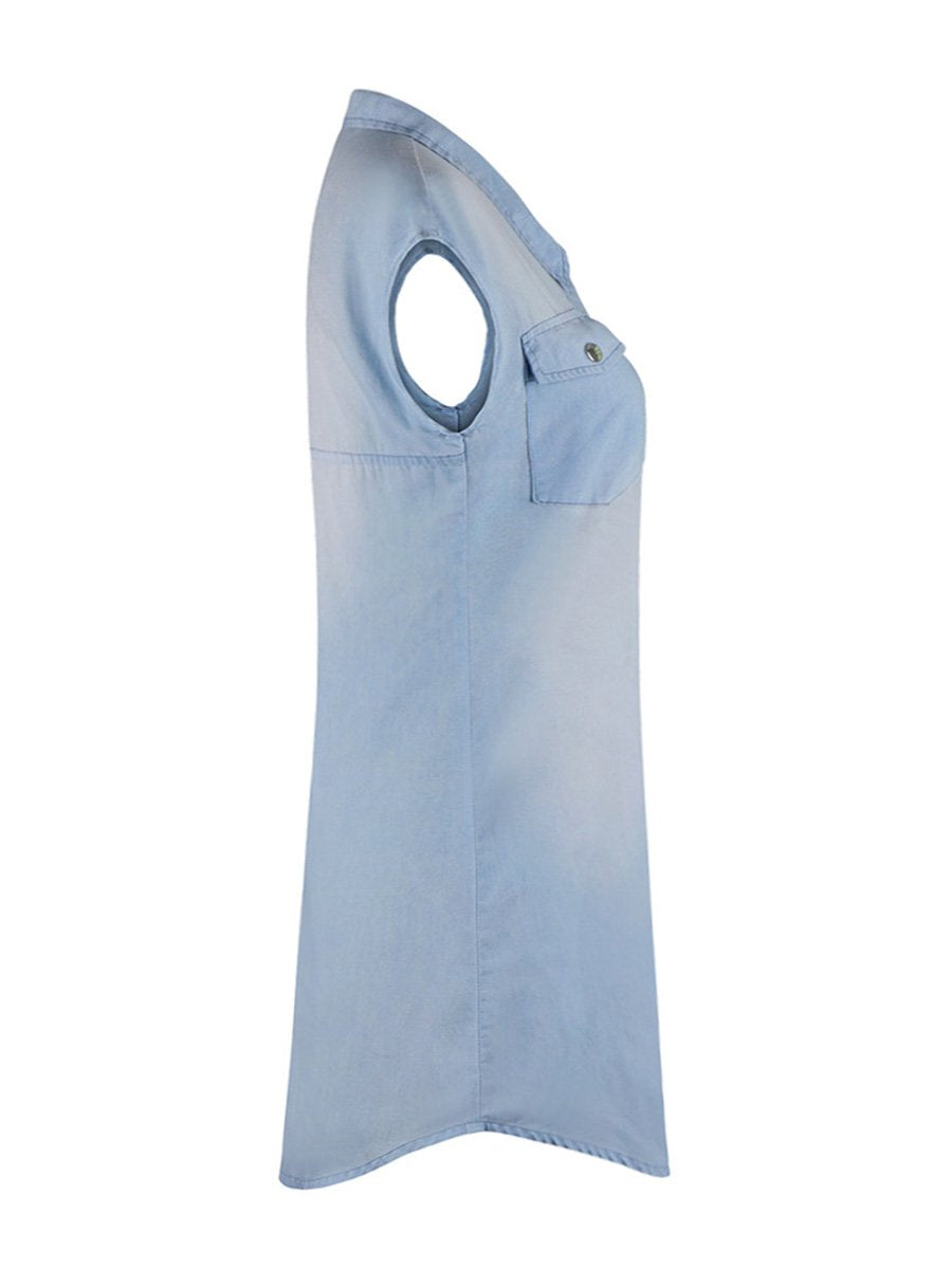 Bellevoga Sleeveless Buttoned Shirt Denim Dress