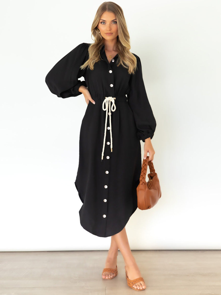 Bellevoga Long-Sleeved Waist-Skimming Dresses