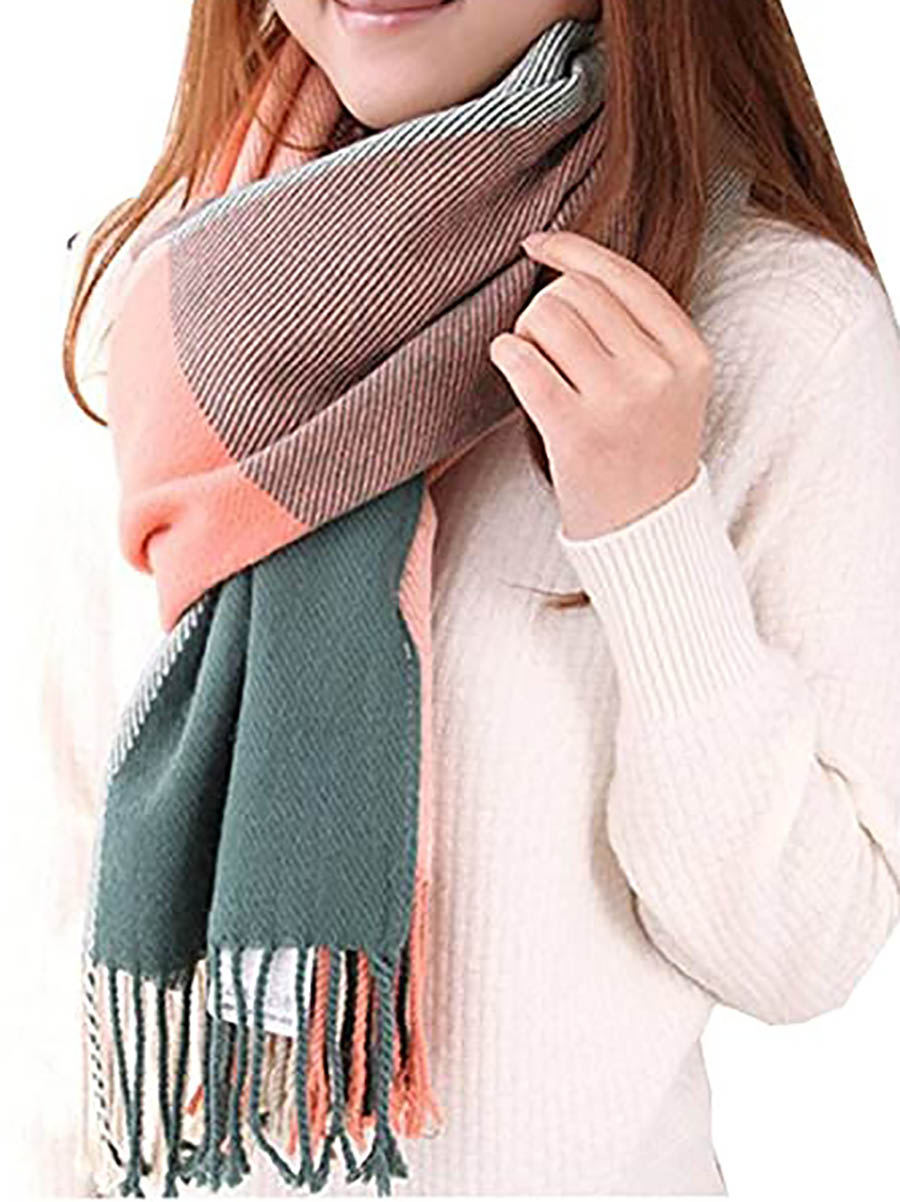 Bellevoga Warm Plaid Tassel Scarf