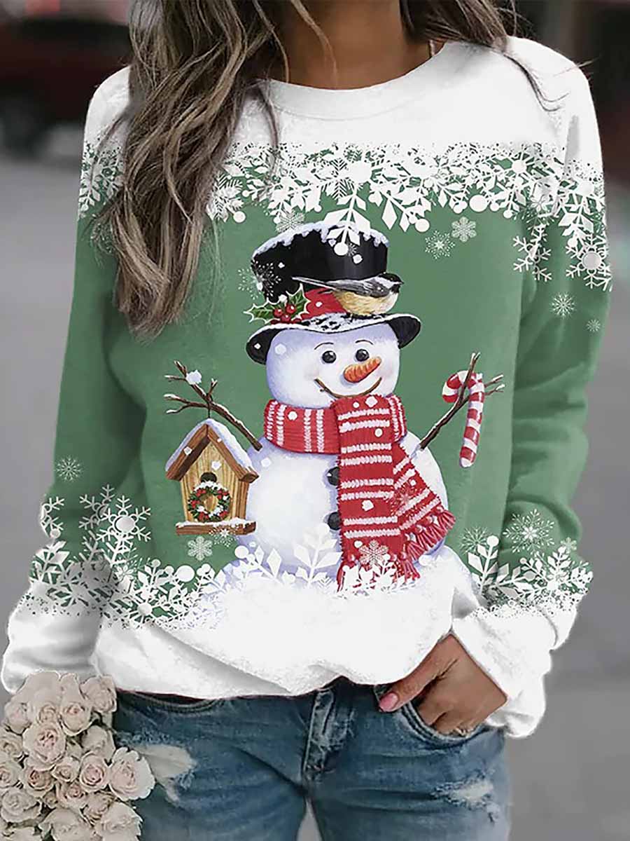 Bellevoga Christmas snowman print loose sweater(8 colors)