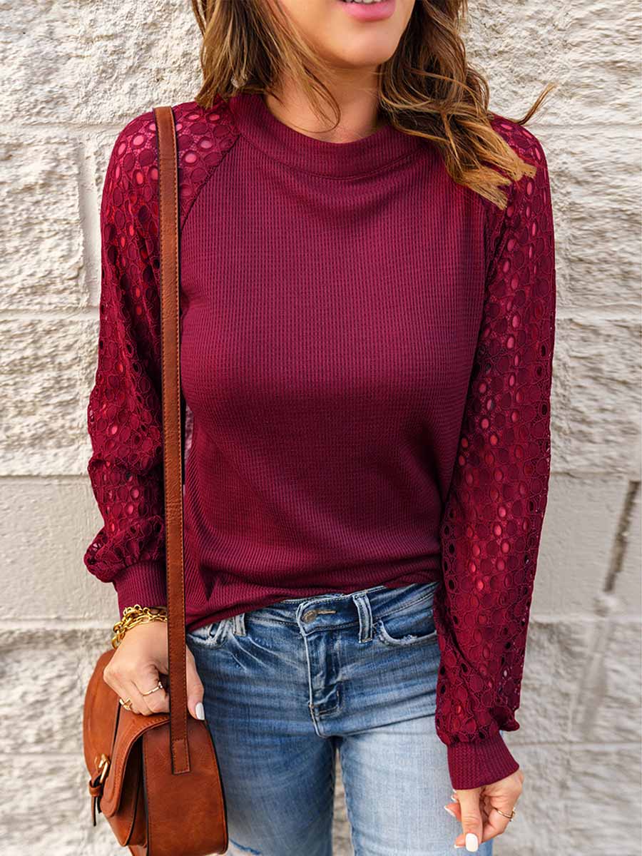 Bellevoga Lace Patchwork Long Sleeve Top (5 colors)