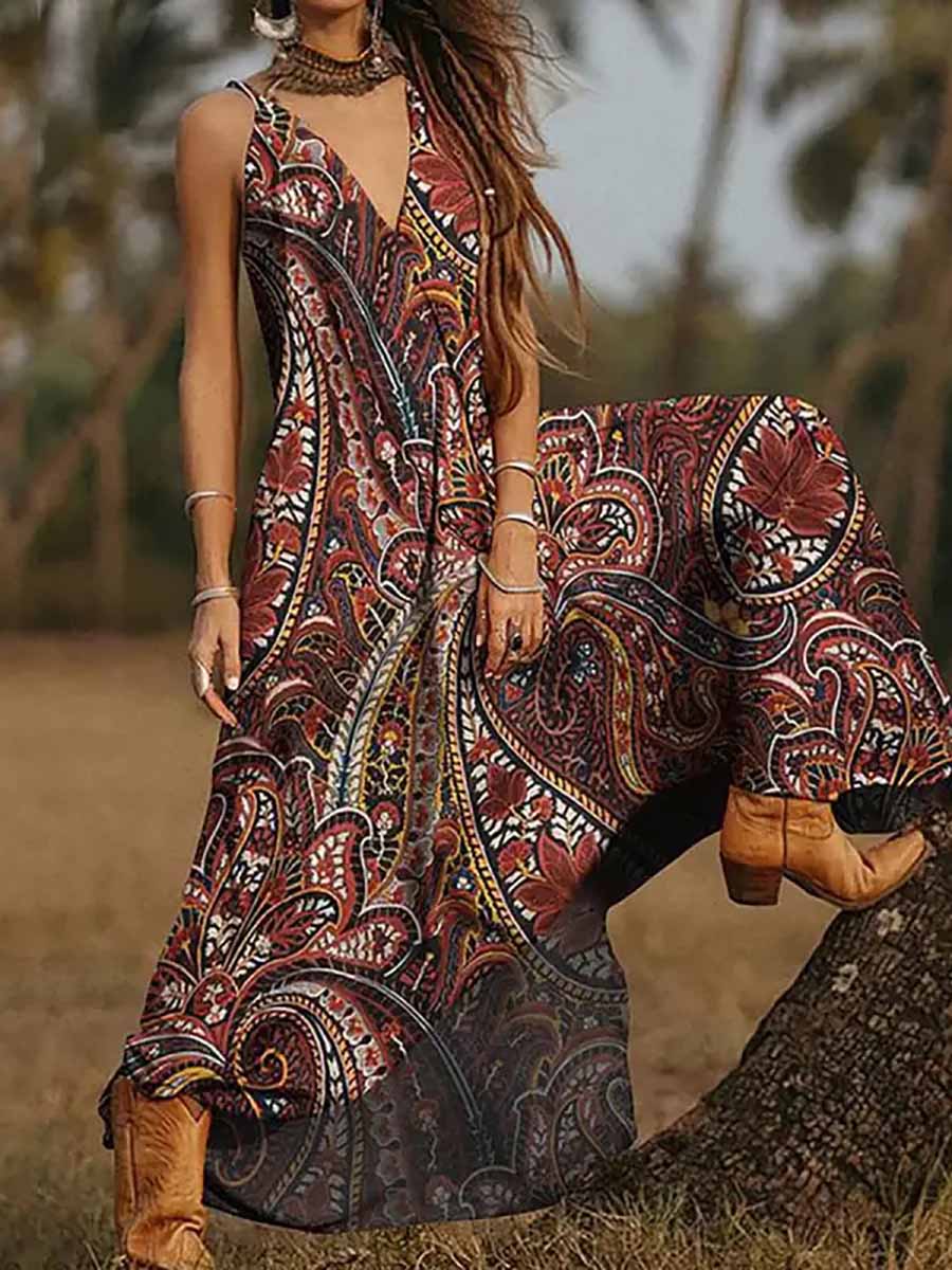 Bellevoga V-Neck Printed Camisole Dress