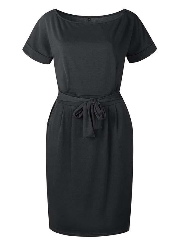 Bellevoga O Neck Midi Dress With Belt (4 colors)