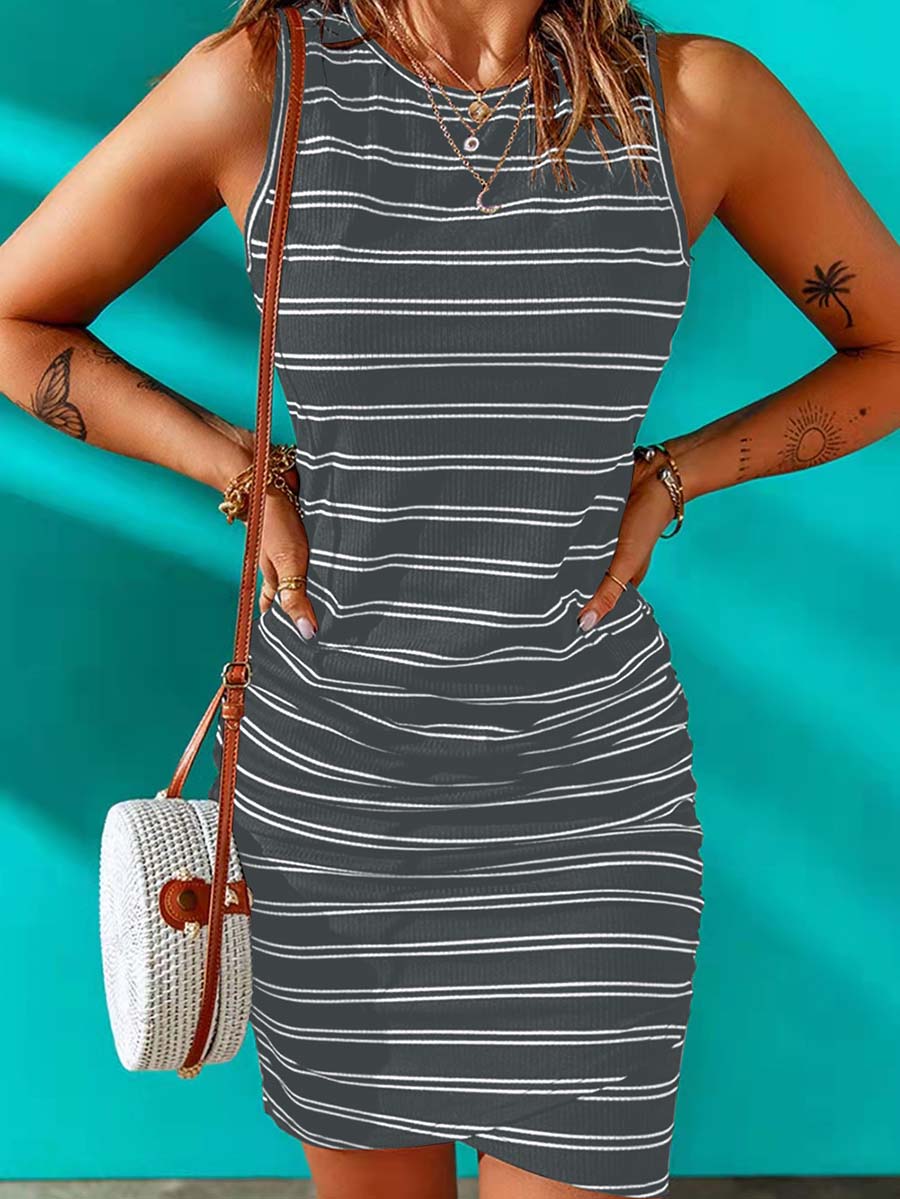 Bellevoga Striped Round Neck Dress(8 Colors)