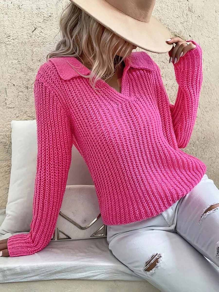 Bellevoga Solid Color Lapel Slim Fit Knit Sweater(9 colors)