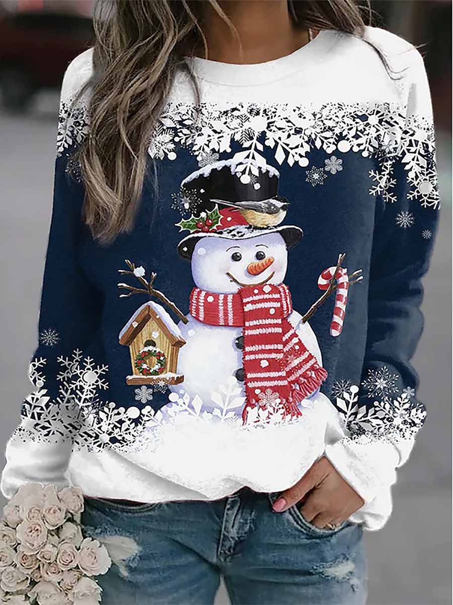 Bellevoga Christmas snowman print loose sweater(8 colors)