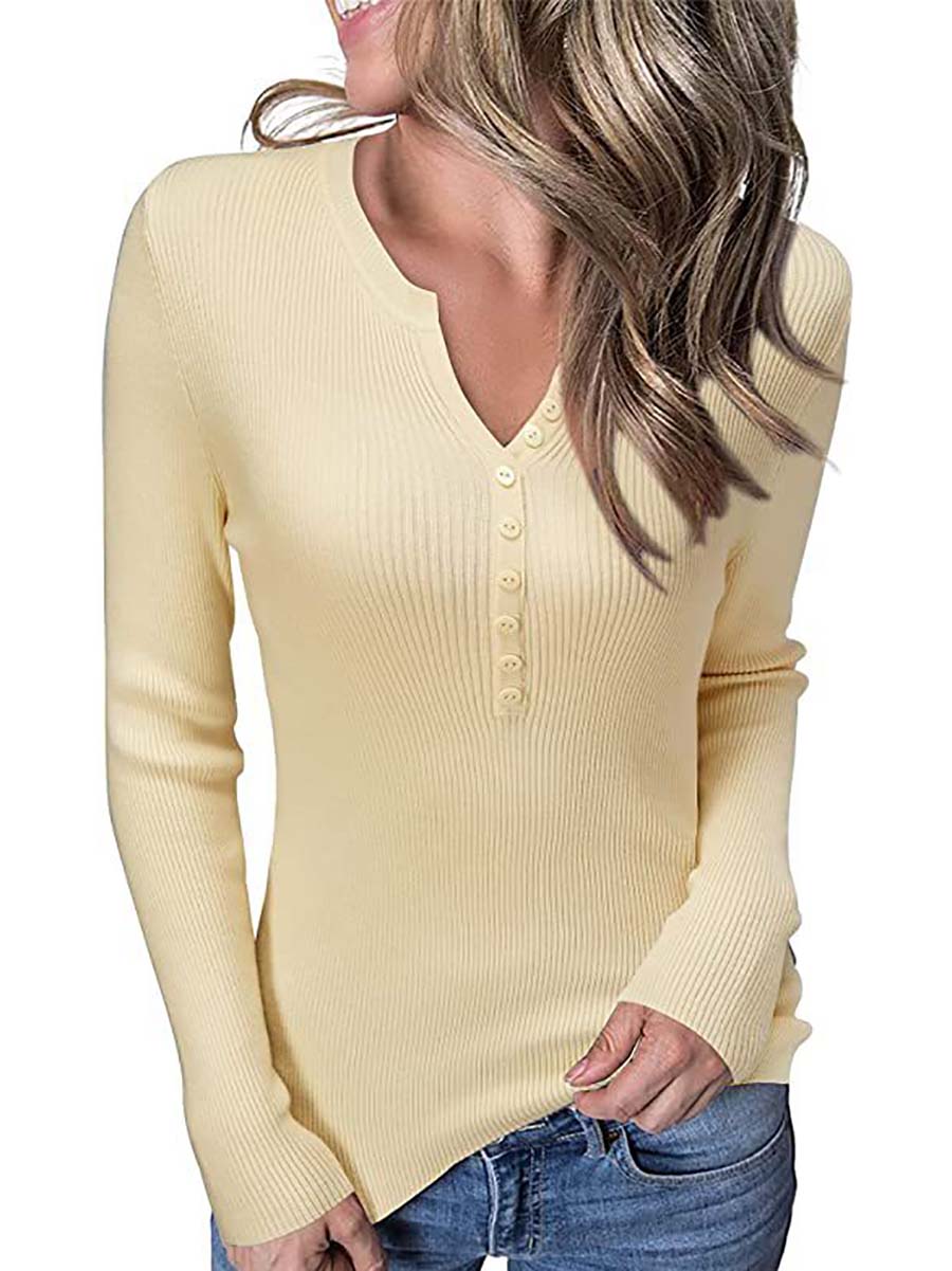 Bellevoga Button Slim Sexy Long-Sleeved T-Shirt(6 colors)