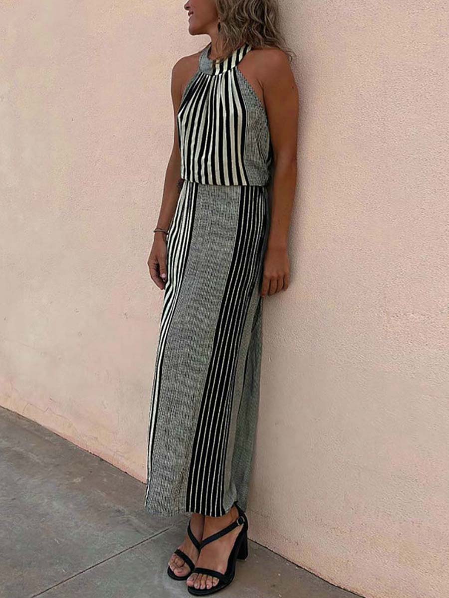 Bellevoga Sleeveless Round Neck Striped Dress