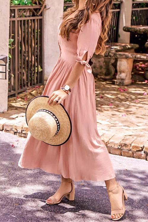 Bellevoga Button Knot Sleeve Dress