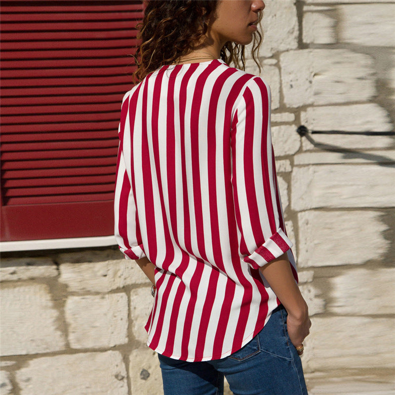 Bellevoga V-Neck Striped Long-Sleeved Shirt