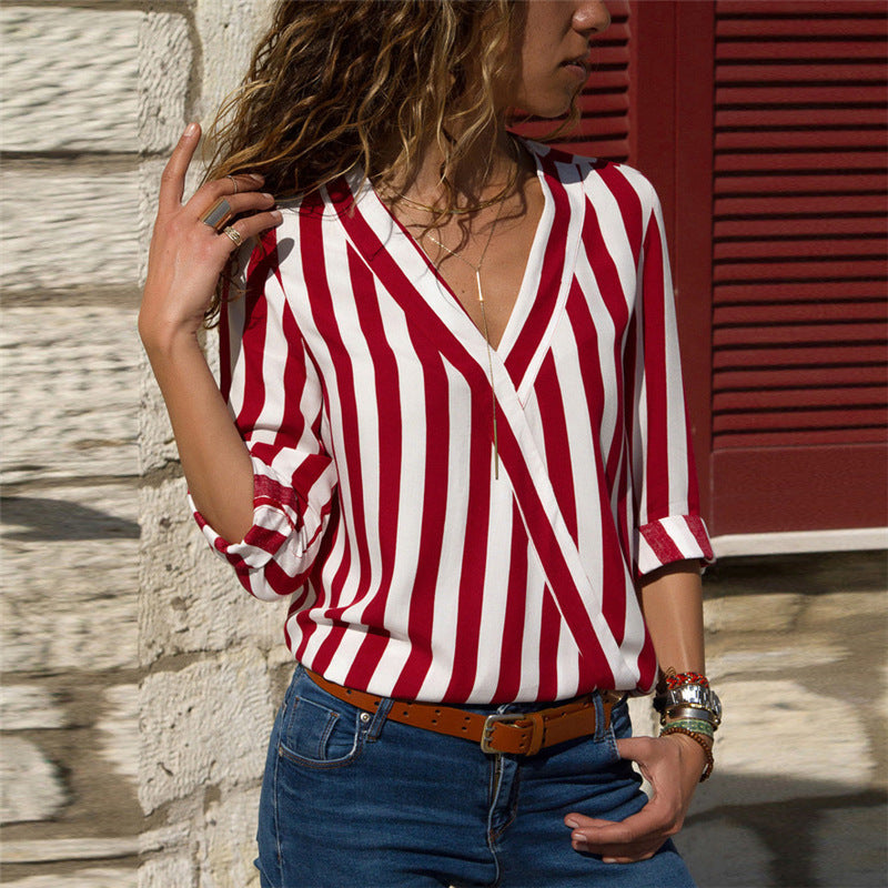 Bellevoga V-Neck Striped Long-Sleeved Shirt