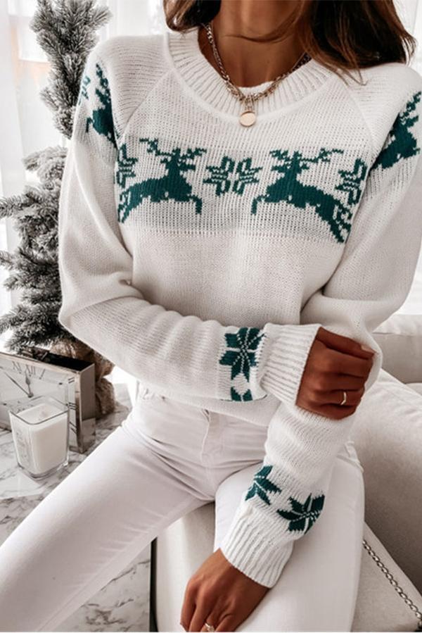 Bellevoga Christmas Snowflake Long-sleeved Knitted Sweater