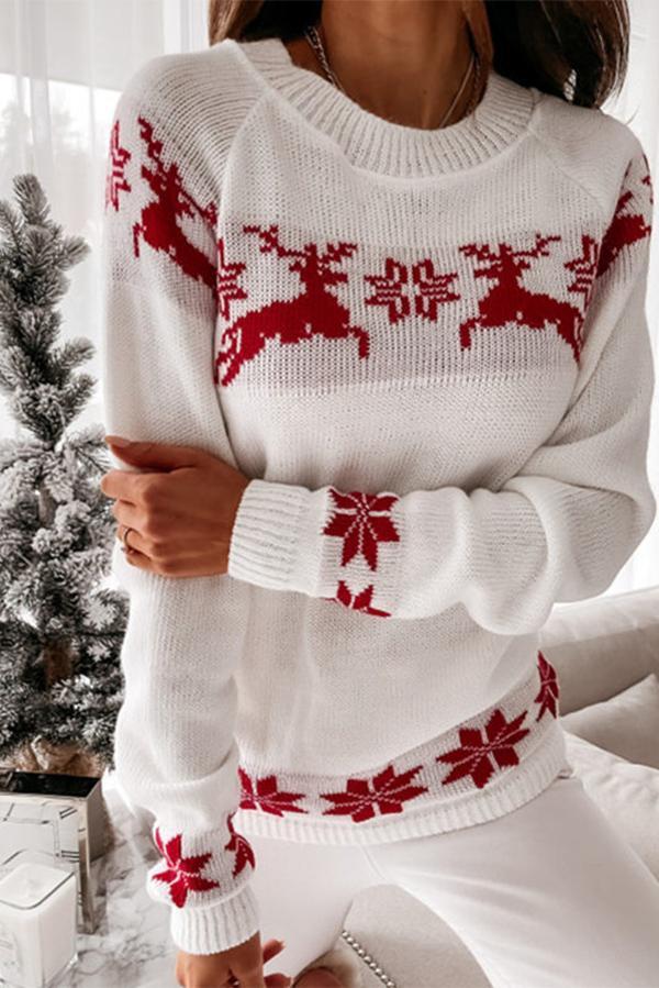 Bellevoga Christmas Snowflake Long-sleeved Knitted Sweater