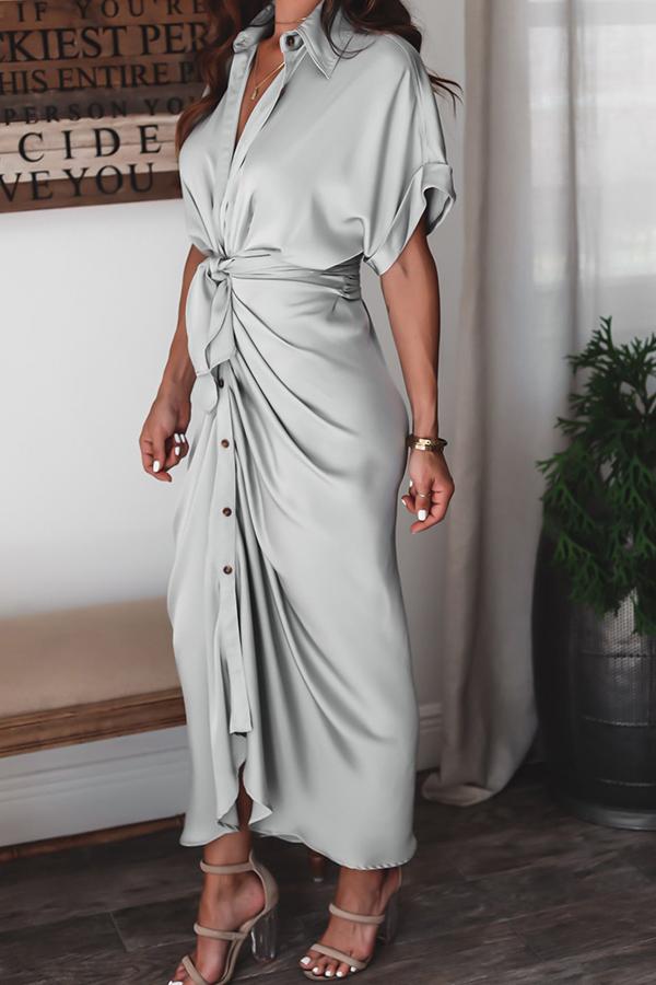 Satin Button Down Style Drape Dress