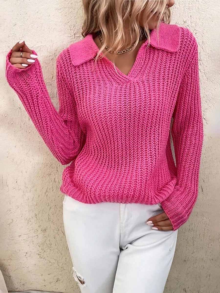 Bellevoga Solid Color Lapel Slim Fit Knit Sweater(9 colors)