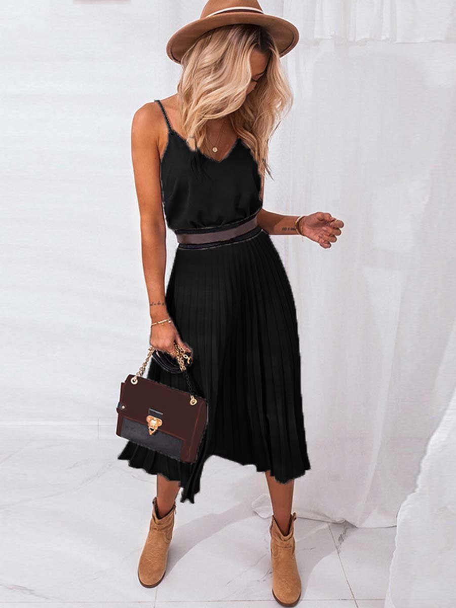 Bellevoga Sexy V-Neck Pleated Dress