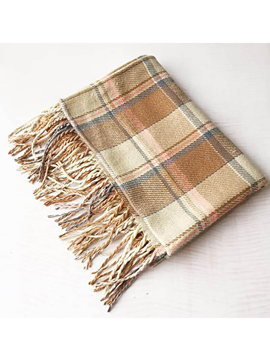 Bellevoga Warm Plaid Tassel Scarf