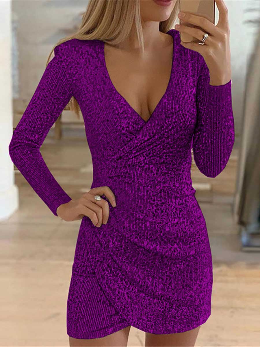 Bellevoga V-Neck Irregular Sequin Party Dress(9 colors)