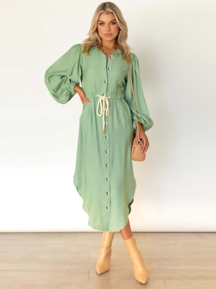 Bellevoga Long-Sleeved Waist-Skimming Dresses