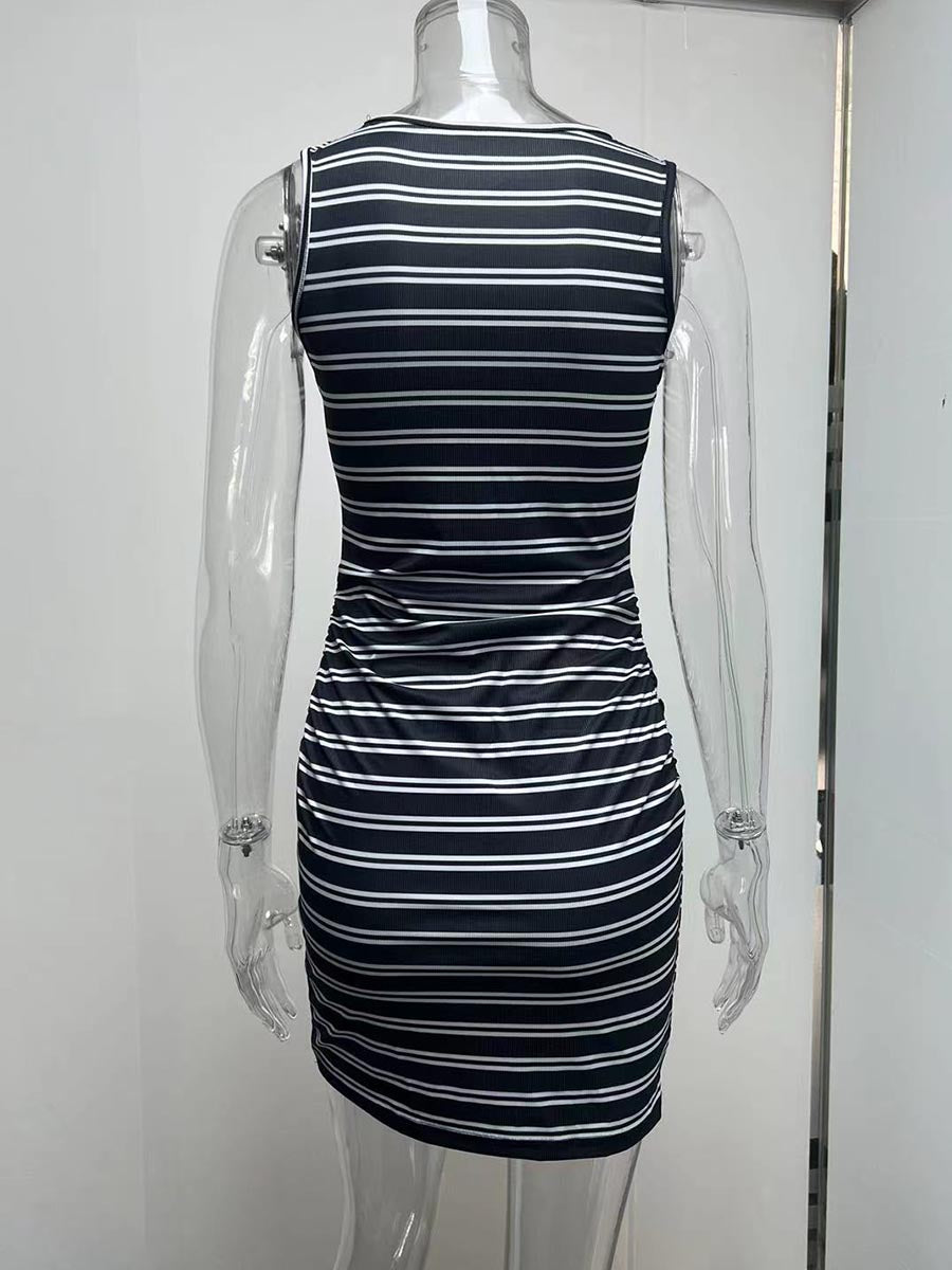 Bellevoga Striped Round Neck Dress(8 Colors)